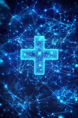 Poster - blue abstract plus sign on digital network background