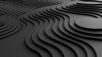 Poster - 3D rendered black wave pattern design with topographic lines, for modern backgrounds and textures