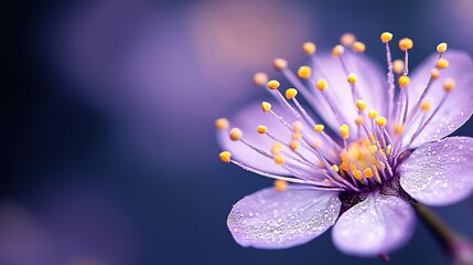 Poster - A macro shot of a purple flower stamen and pistil, highlighting the intricate details and beauty of its reproductive parts.