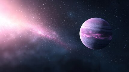 Poster - A distant planet with a purple atmosphere, partially illuminated by a nearby star, evoking a sense of mystery and the unknown.