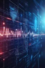 Poster - Digital heartbeat monitoring with data visualization background