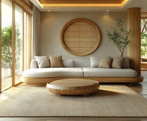 Aufkleber - Cozy Living Room with a Large Sofa and Coffee Table