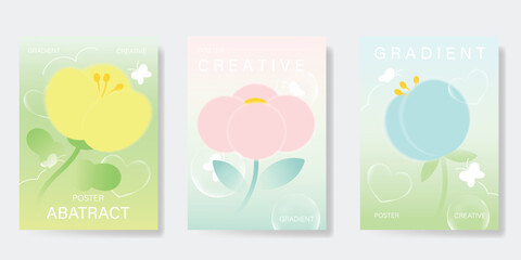Wall Mural - modern gradient poster background vector set. minimalist poster summer and spring cover template wit