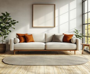Aufkleber - Living Room Furniture with White Sofa and Grey Pillow