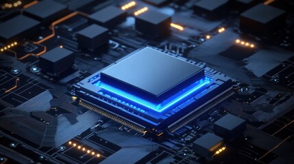Poster - Close-up of a futuristic microprocessor on a circuit
