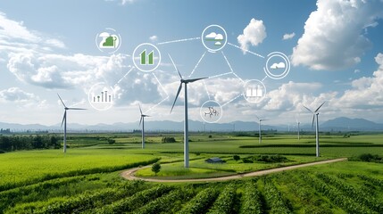 Poster - Sustainable Hydrogen Energy Future Powering Eco Friendly Smart City with Renewable Technology and Clean Energy Revolution  Modern Futuristic Landscape with Wind Turbines