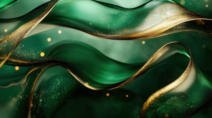 Poster - A stylish, modern green background with flowing gold accents, perfect for branding and wallpapers.