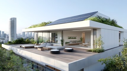Leinwandbilder - Eco Friendly Smart Rooftop Solar Panel System for Energy Efficient Zero Carbon Home with Intelligent Monitoring and Battery Storage   Futuristic and Modern Sustainable Energy Technology for Green