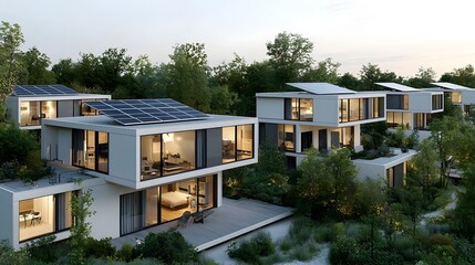 Poster - Futuristic Rooftop Renewable Energy Concept for Eco Conscious Residential Community with High Efficiency Solar Panels Smart Home Energy Storage and Clean Power Technology for Sustainable Living