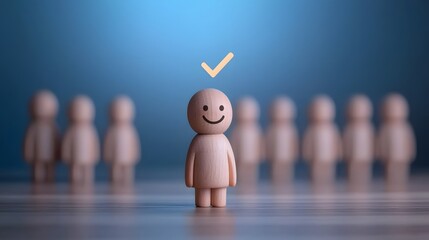 Aufkleber - Concept of Employee Hiring Talent Acquisition and Leadership Recognition for Modern Business HR Strategy  Hand picking a smiling wooden figure with a glowing checkmark symbolizing the process