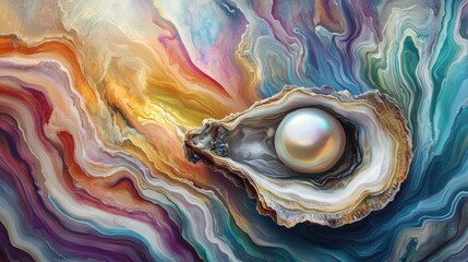 Aufkleber - Nature's hidden treasures abstract oyster with pearl vibrant colors digital art creative environment close-up perspective