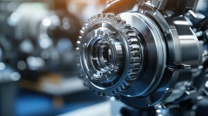 Poster - Detailed Close-Up of a Precision Engine Component in Bright Light