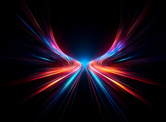 Wall Mural - vibrant streaks of red, orange, and blue light converge and diverge on a dark backdrop, creating a d
