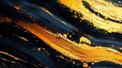 Poster - Abstract gold and black paint swirls, luxury texture, background design