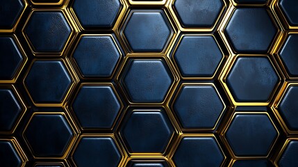 Poster - Abstract honeycomb pattern of dark blue and gold, seamless texture for backgrounds