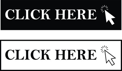 Poster - Click here button with arrow cursor flat and line icons set. Web button with action vectors. UI button concepts. Illustration for website designs and mobile app isolated on transparent background.