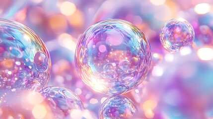 Aufkleber - Abstract of shimmering, translucent bubbles, floating with bokeh background, for magical design