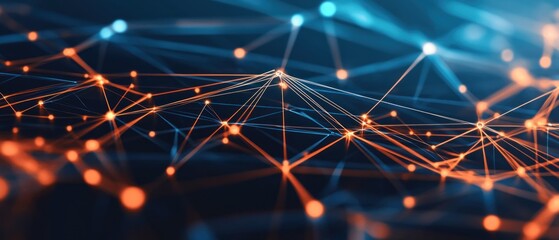 Poster - abstract network of glowing connections in blue