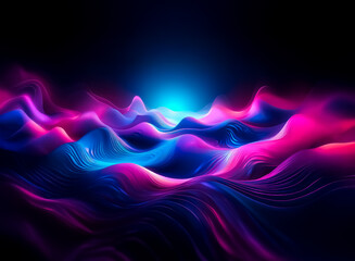 Wall Mural - vibrant waves of color flow in darkness. undulating forms glow blue, pink, and purple, creating a dy