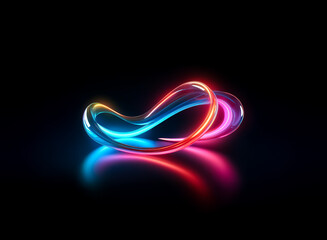 Abstract glowing loop in vibrant colors against a dark backdrop.  The shape is fluid and dynamic, with neon-like illumination creating a futuristic and modern aesthetic.
