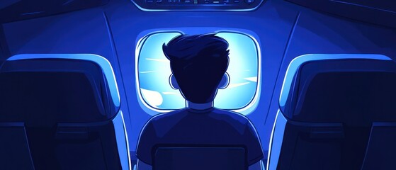 Poster - A young person gazes intently at a glowing screen in a darkened room, immersed in a digital world, with futuristic elements in the background