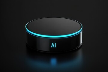 Poster - Sleek AI Device with Glowing Blue Ring Design