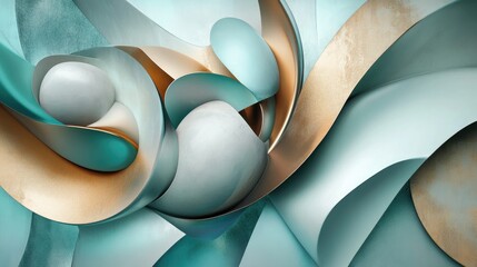 Poster - 3D fluid shapes with metallic textures and gradient hues, creating a modern and dynamic abstract composition with depth and vibrancy