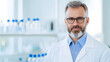 © 柳迪 付 - Male Scientist in Lab Coat with Focused Expression, Head and Shoulders Close-up, Working in a Laboratory