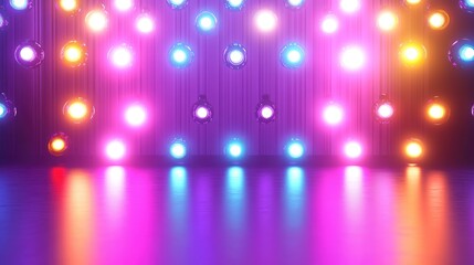 Poster - A glossy, multicolor stage design featuring dynamic light bulbs and a vibrant surface, creating an energetic backdrop with room for creative text or graphics