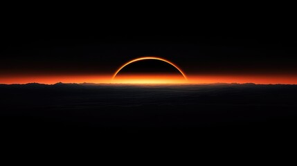 Poster - A minimalist dark wallpaper with a gradient effect, giving the illusion of a solar eclipse with a soft, glowing horizon line at the center
