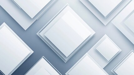 Poster - A modern, stylized abstract background with overlapping 3D squares in white and grey, casting delicate shadows for a sophisticated and clean look