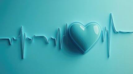 Poster - A smooth cyan heartbeat pattern displayed on an EKG monitor, evoking feelings of calm, comfort, and stability in a serene visual composition