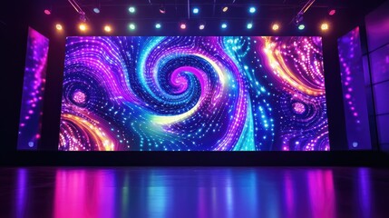 Poster - a vibrant and energetic stage backdrop featuring swirling patterns and glowing bulbs, exuding a play