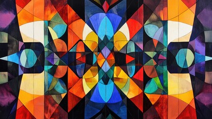 Poster - A vibrant display of geometric shapes and angular reflections, creating a striking, modern background with dynamic energy and colorful contrasts