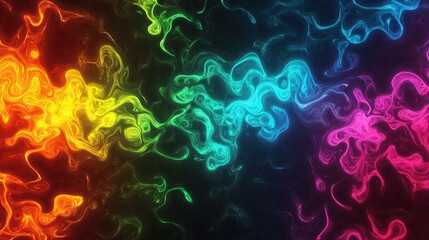 Poster - A vibrant gradient of neon lights in rainbow colors, forming abstract glowing patterns on a dark backdrop to represent Pride