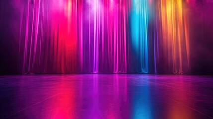 Aufkleber - A vibrant multicolored stage background with bold lighting effects, providing plenty of copy space for presentations or promotional materials