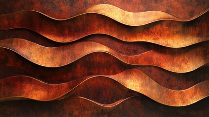 Poster - Abstract 3D waves with a lustrous metallic finish, flowing smoothly in a rhythmic, fluid design that evokes a sense of elegance and movement