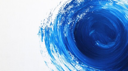 Poster - Abstract blue circular brush stroke on a white canvas, creating a minimalist and modern artistic design element for creative projects