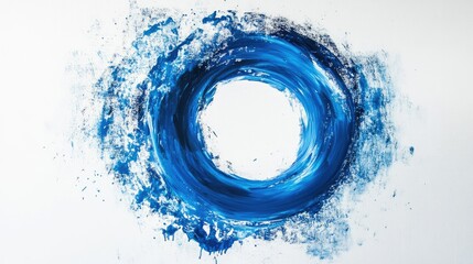 Poster - Abstract blue circular brush stroke on a white canvas, creating a minimalist and modern artistic design element for creative projects