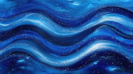 Poster - Abstract blue waves intertwine with sparkling effects, creating a dynamic and visually stunning background filled with energy and movement