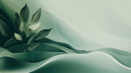 Poster - Abstract green background with curving lines and natural elements, symbolizing nature fluidity and beauty, perfect for eco-conscious designs