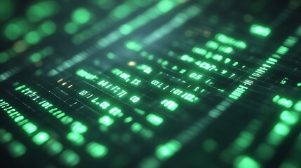 Glowing Green Digital Data Matrix Display Screen