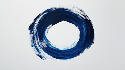 Poster - Artistic abstract design with a smooth blue brush stroke forming a circular shape on a white canvas, showcasing a contemporary minimalist style