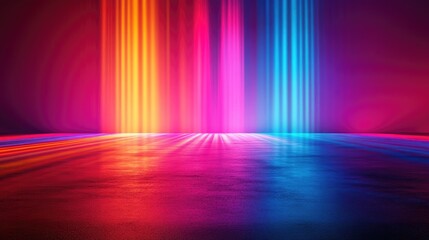 Poster - Bright, dynamic multicolored lighting on a stage, offering vivid colors and perfect copy space for your presentation's design
