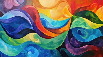 Aufkleber - Bright, flowing waves of colors swirling together in an abstract, fluid design, bringing energy and movement to the artwork