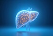 © Diane - Illustration of a human liver with fat deposits, highlighting Non-Alcoholic Fatty Liver Disease (NAFLD) on a blue background.