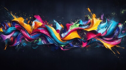 Poster - Colorful 3D waves create a vibrant abstract pattern against a dark backdrop, exuding energy, fluidity, and a sense of modern artistry