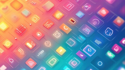 Poster - Colorful Array of Digital Icons for User Interface Design Projects