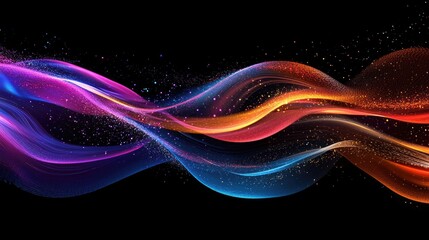 Poster - Colorful digital particles flow in an abstract wave, capturing the essence of energy and technological innovation in a vivid, futuristic design