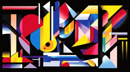 Poster - Colorful geometric shapes and their angular reflections create a bold and modern background with sharp lines and dynamic color contrasts